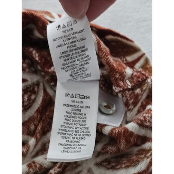 Sigrid Olsen 100% Linen M Sleeveless Top Blouse Button Detail Orange Geometric - Picture 11 of 14